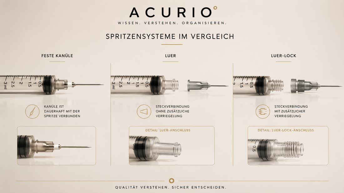 Spritzensysteme erklärt: feste Kanüle, Luer und Luer-Lock im Vergleich